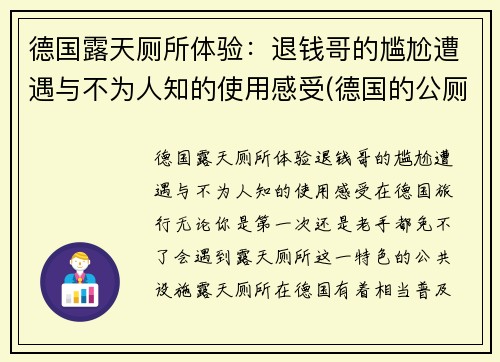 德国露天厕所体验：退钱哥的尴尬遭遇与不为人知的使用感受(德国的公厕)