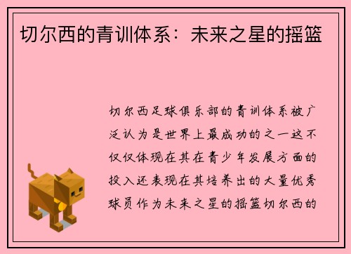 切尔西的青训体系：未来之星的摇篮
